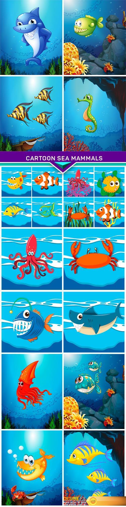 Cartoon sea mammals 5X EPS