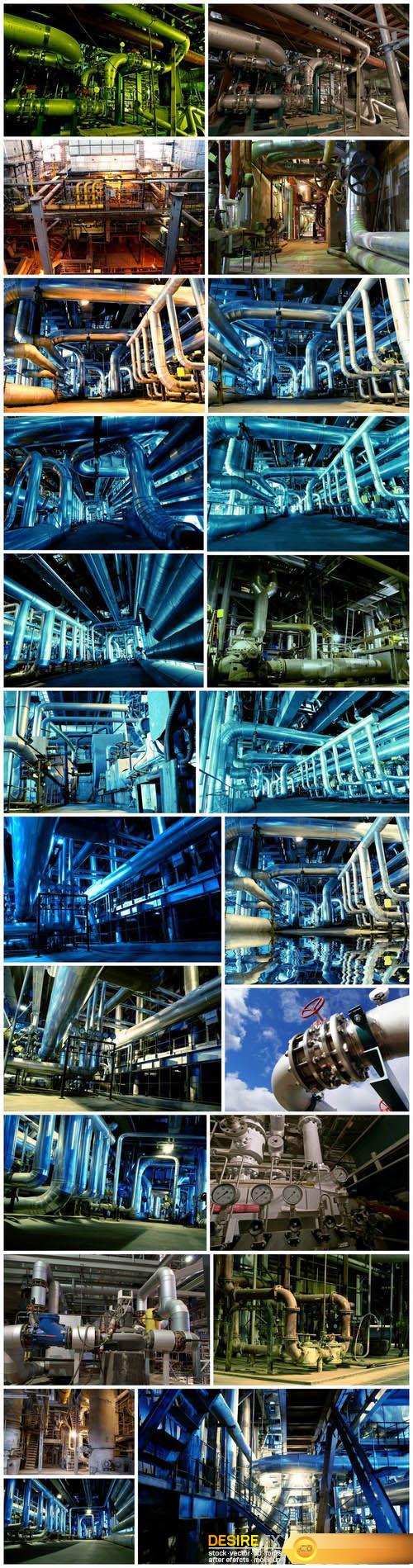 Pipes, tubes, machinery and steam turbine at a power plant - 23xUHQ JPEG
