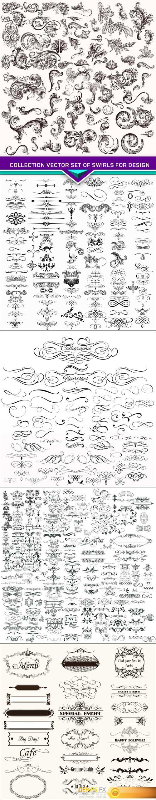 Collection vector set of swirls for design 5X EPS