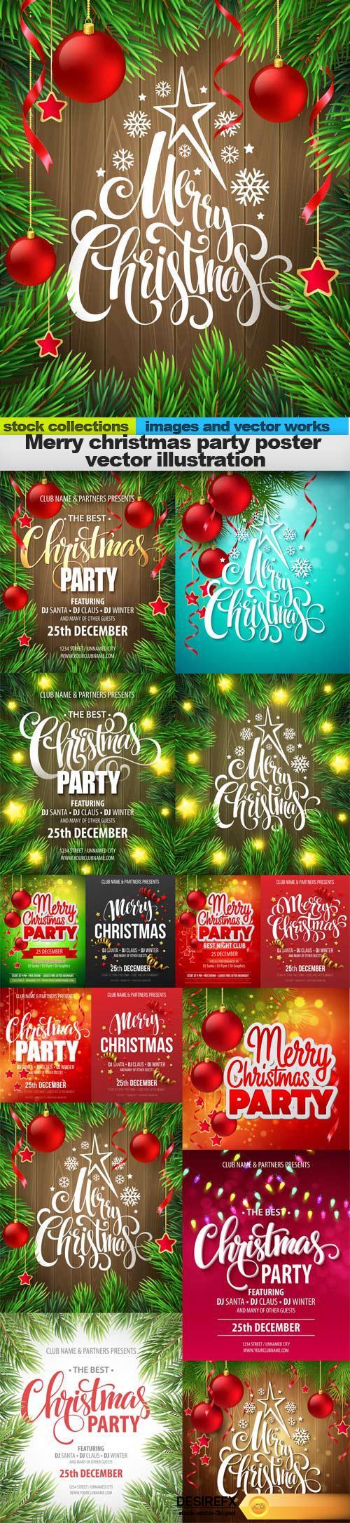 Merry christmas party poster vector illustration, 15 x EPS