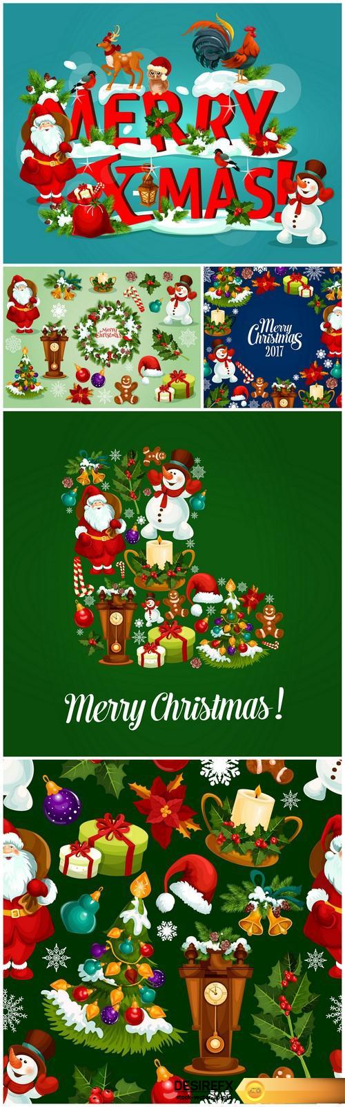 Christmas and New Year greeting banner 2017 #3 5X EPS
