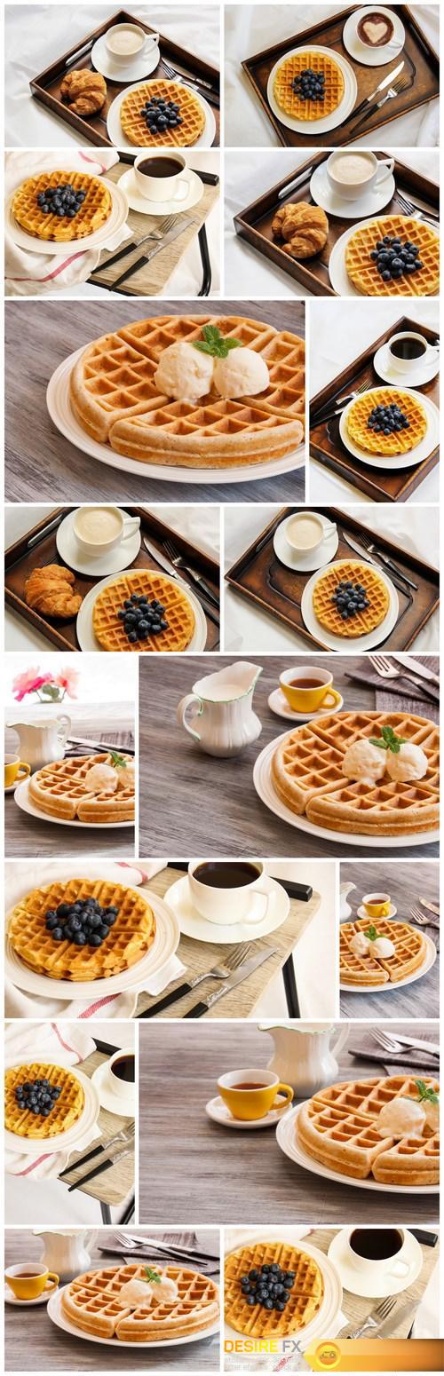 Warm Waffle Breakfast with blueberry and homemade coffee - 16xUHQ JPEG