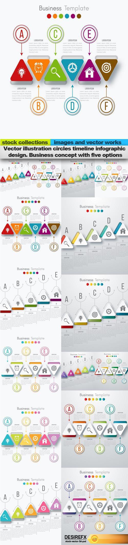 Vector illustration circles timeline infographic design. Business concept with five options, 15 x EPS