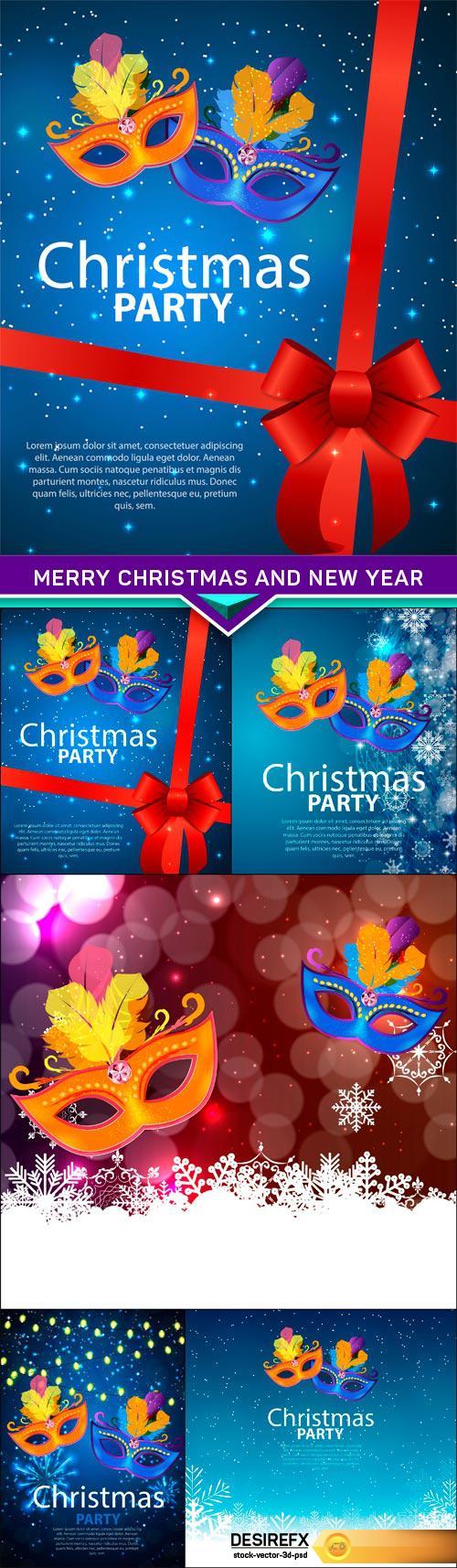 Merry Christmas and New Year Background with Carnival Mask 5X EPS