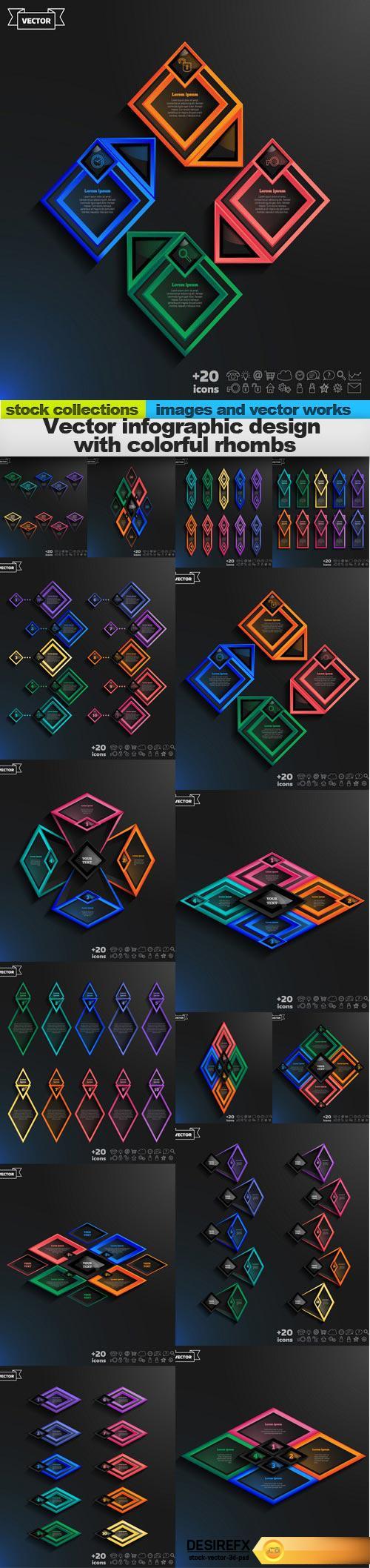 Vector infographic design with colorful rhombs, 15 x EPS