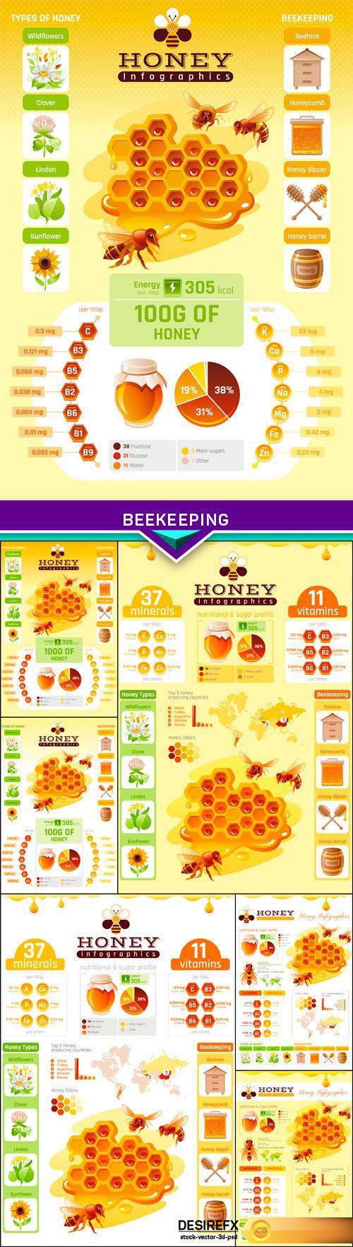Modern elegant style, beekeeping food concept 6X EPS