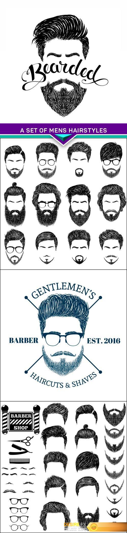 A set of mens hairstyles, beards and mustaches 4X EPS