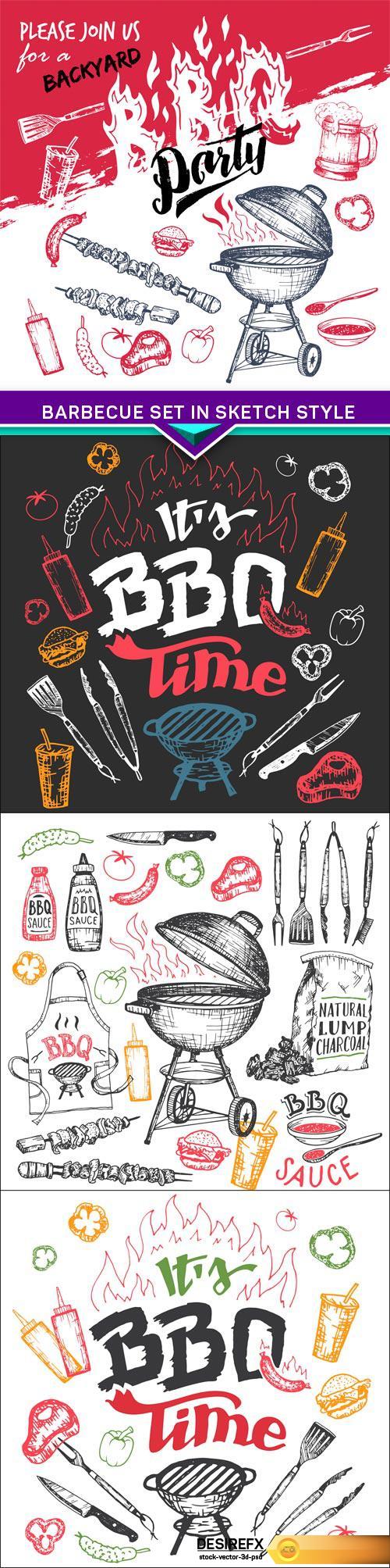 Barbecue set in sketch style 4X EPS