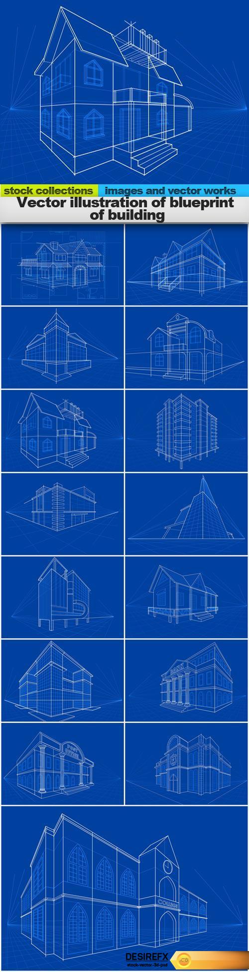 Vector illustration of blueprint of building, 15 x EPS