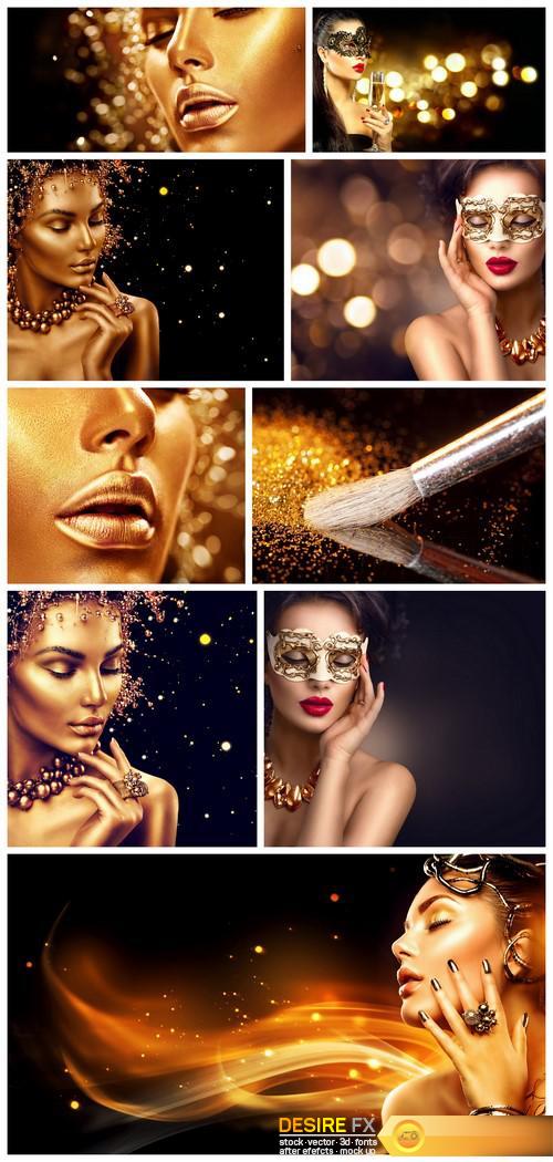 Fashion girl model, gold makeup 9X JPEG