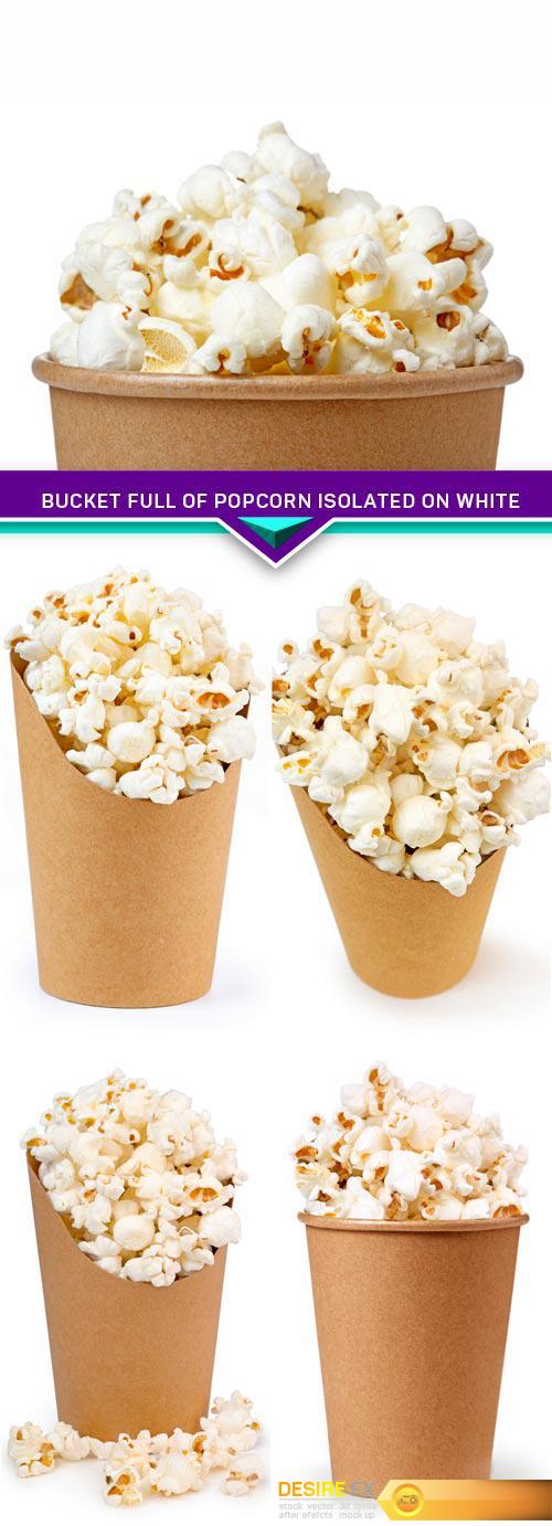 Bucket full of popcorn isolated on white 5X JPEG