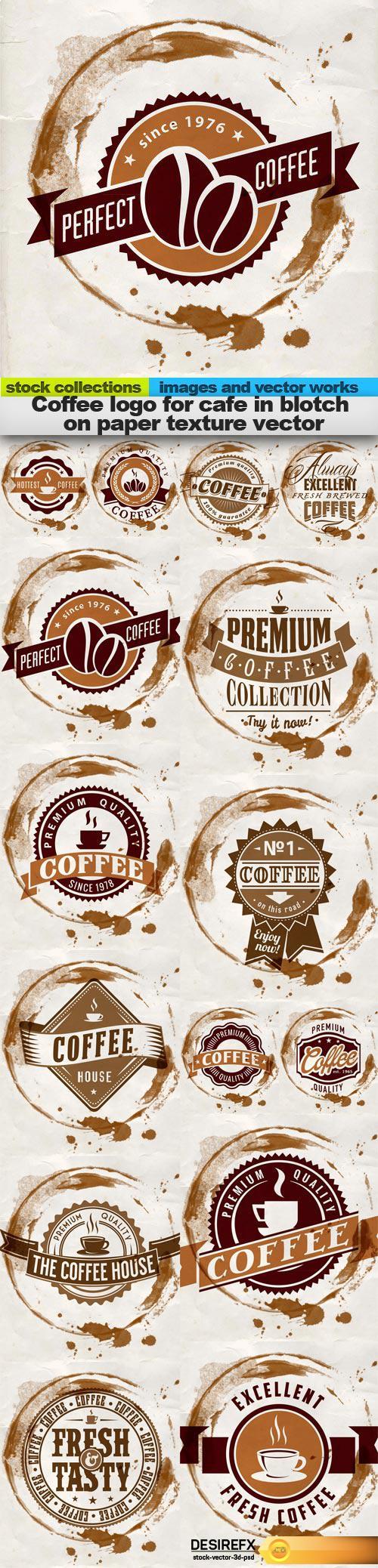 Coffee logo for cafe in blotch on paper texture vector, 15 x EPS