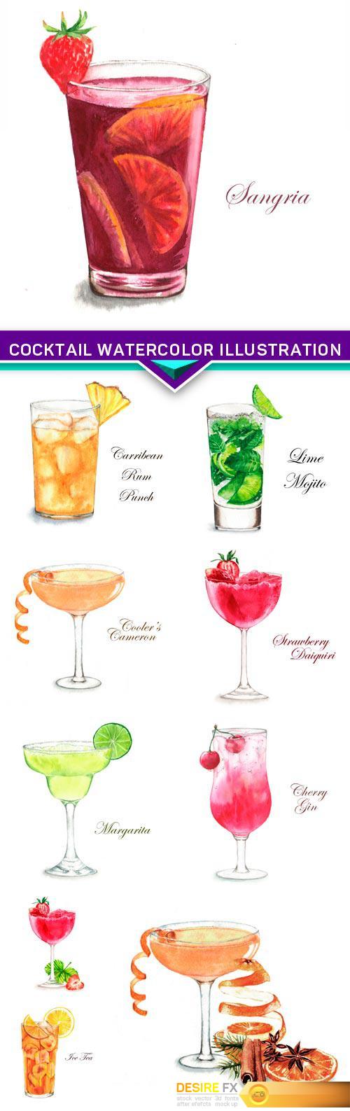Cocktail watercolor illustration 10X JPEG