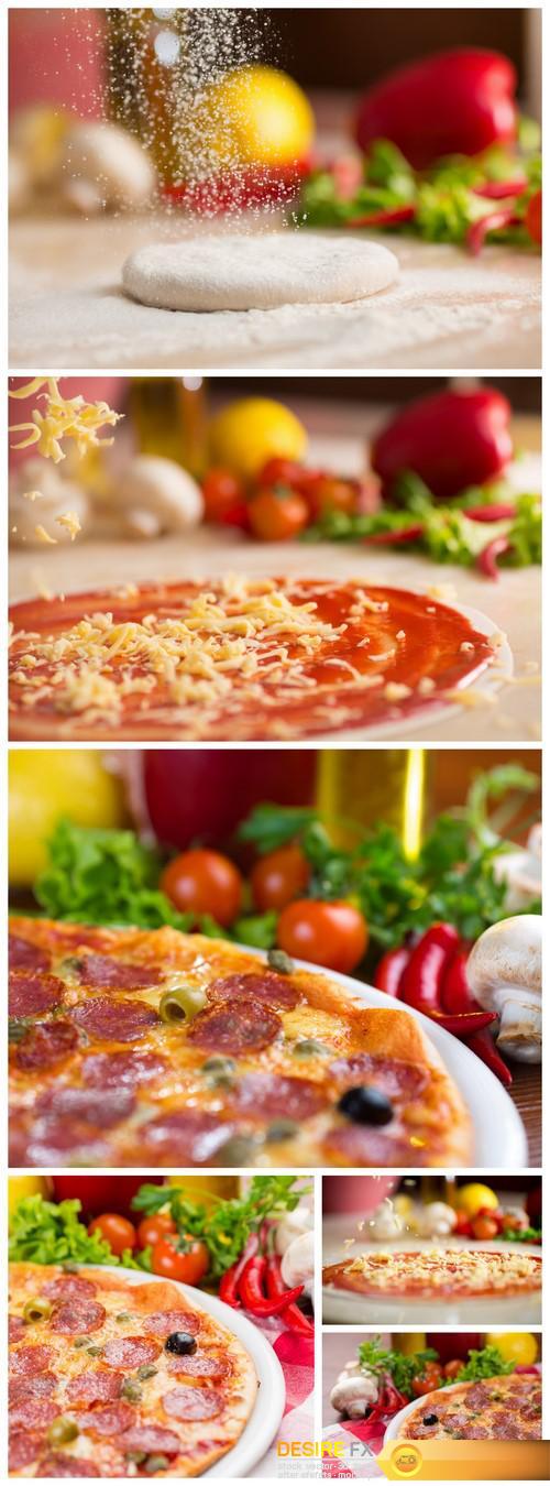 Pizza close up with salami sausages 6X JPEG