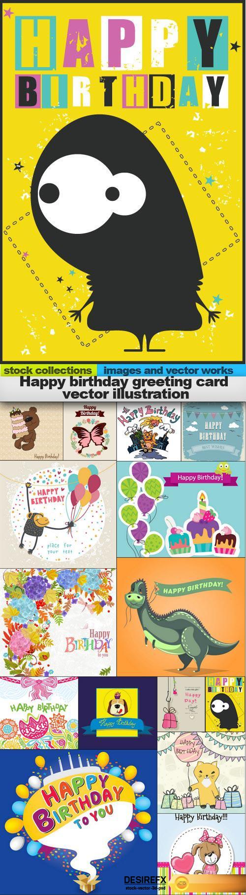 Happy birthday greeting card vector illustration, 15 x EPS