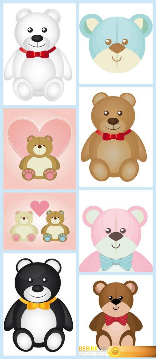 Cute bears and heart, vector illustration 8X EPS