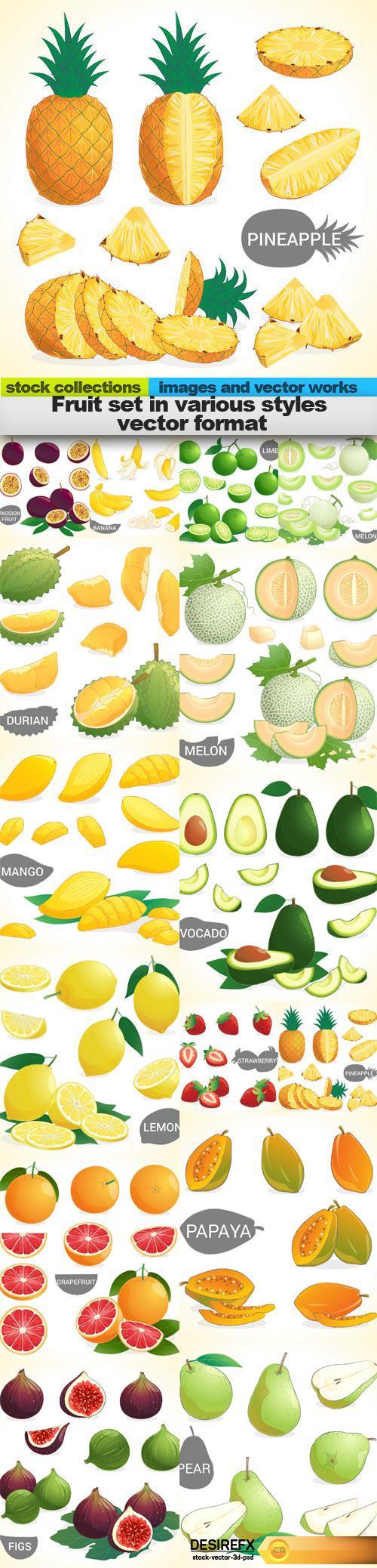 Fruit set in various styles vector format, 15 x EPS