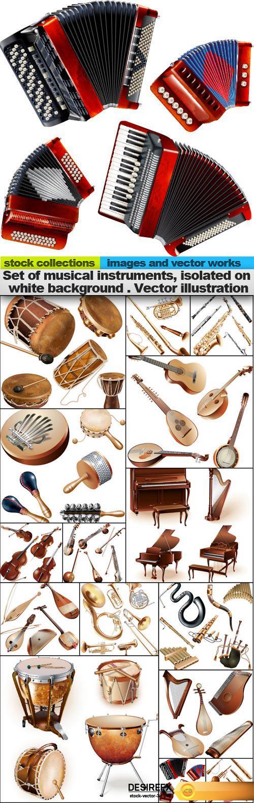 Set of musical instruments, isolated on white background . Vector illustration, 15 x EPS