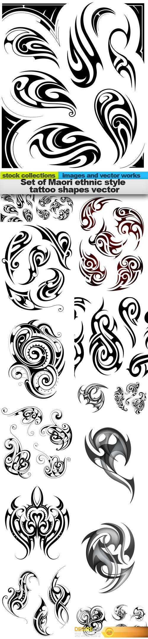 Set of Maori ethnic style tattoo shapes vector, 15 x EPS