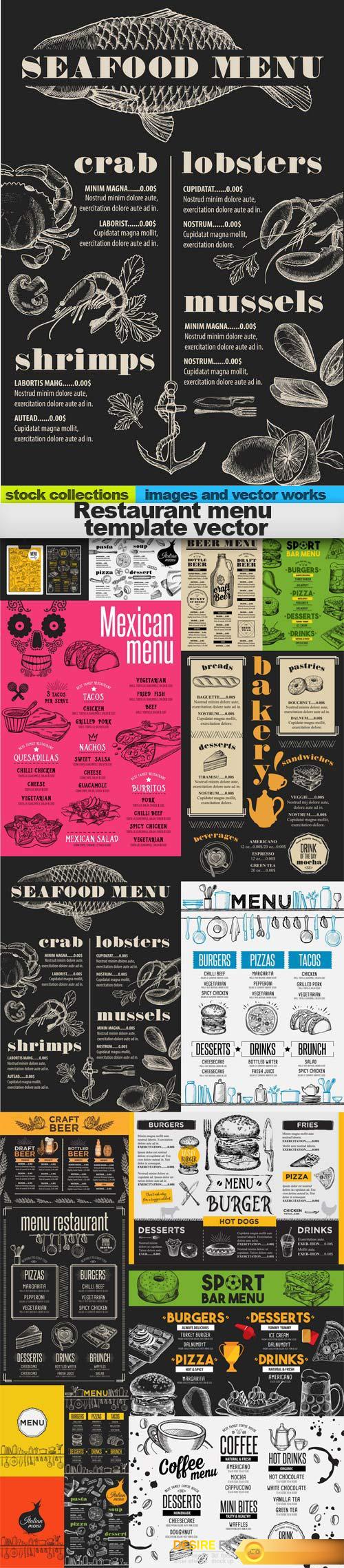 Restaurant menu template vector, 15 x EPS