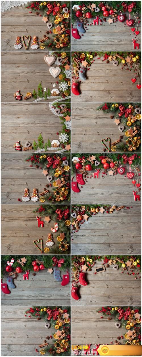 Christmas wooden background with ornaments - 14xUHQ JPEG Photo Stock