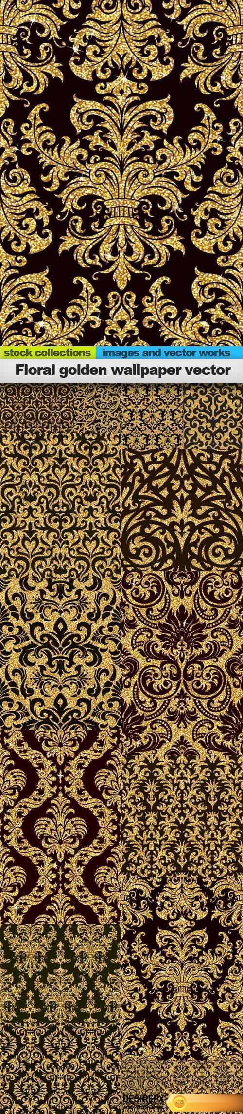 Floral golden wallpaper vector, 15 x EPS