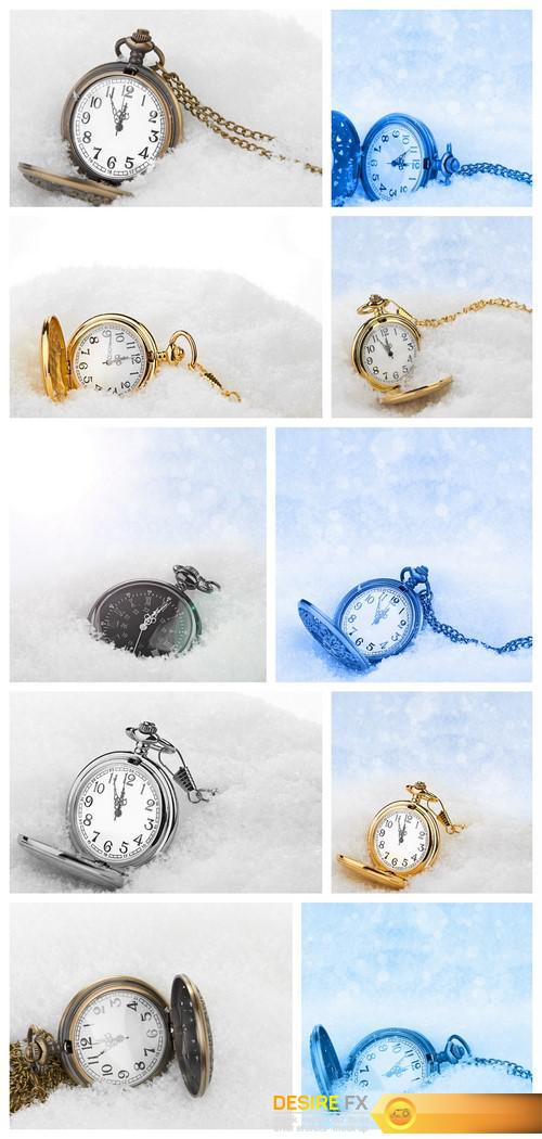 New Year clock on snow 10X JPEG