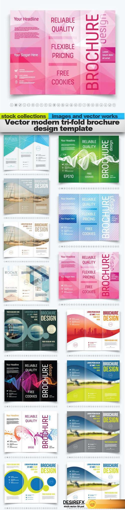 Vector modern tri-fold brochure design template, 15 x EPS