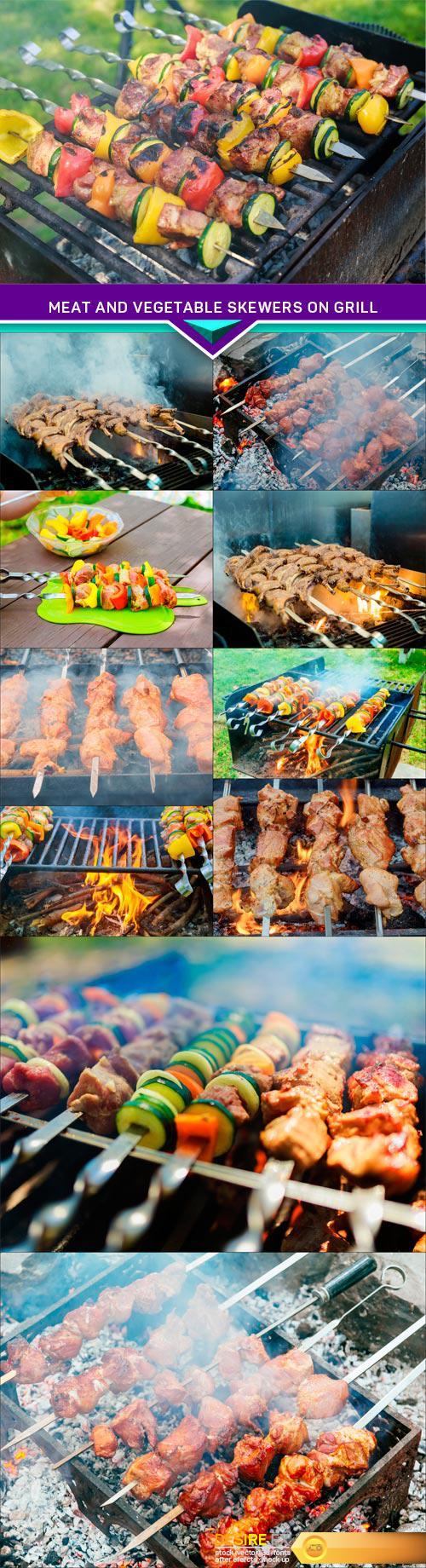 Meat and vegetable skewers on grill 11X JPEG