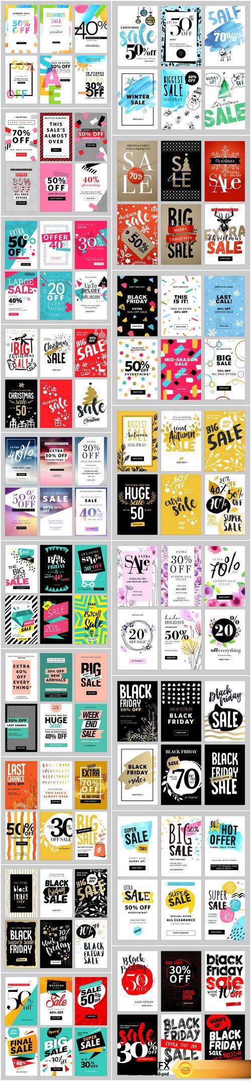 Set of social media sale banners template - 18xEPS