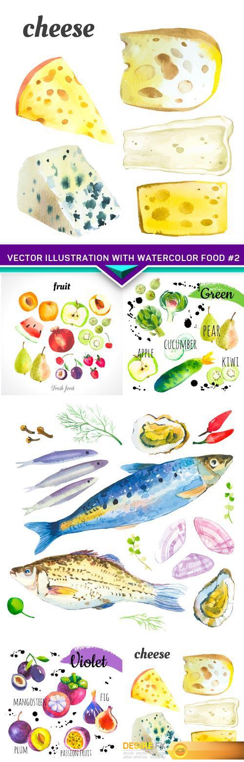 Vector Illustration with watercolor food #2 5X EPS