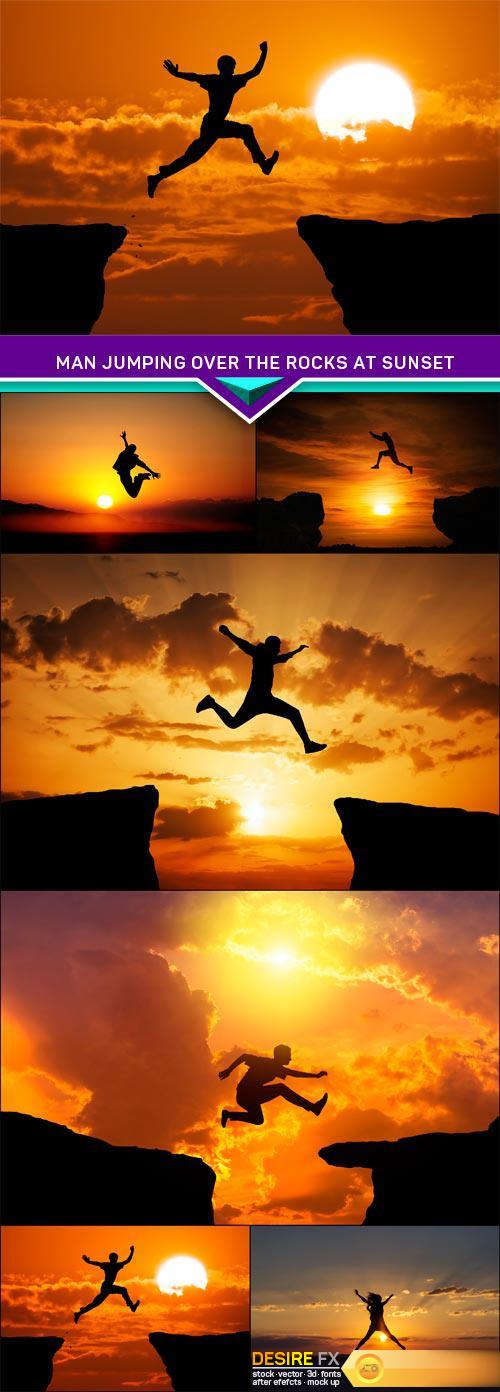 Man jumping over the rocks at sunset 6X JPEG