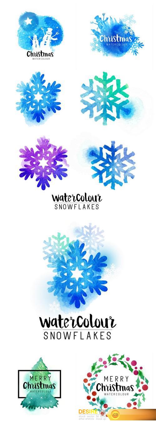 Winter Watercolour Snowflakes 6X EPS