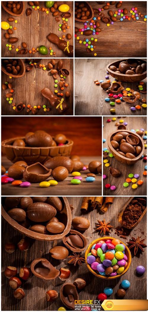 Assorted chocolate for Easter on wooden background 7X JPEG