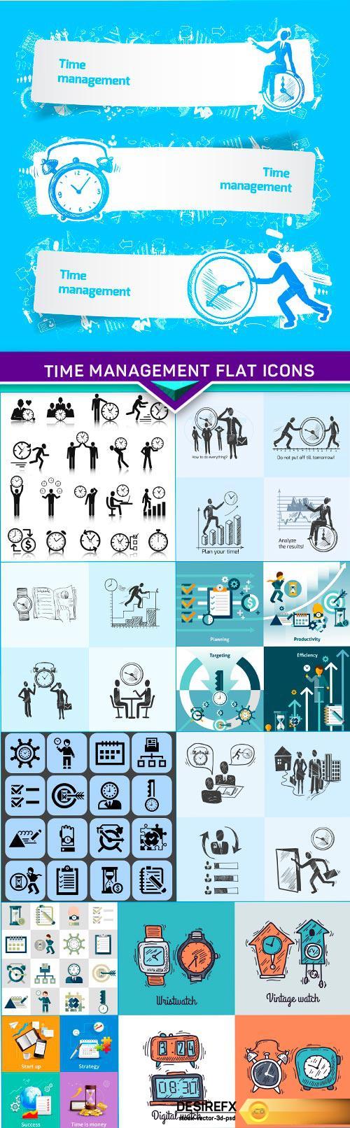 Time management flat icons 10X EPS
