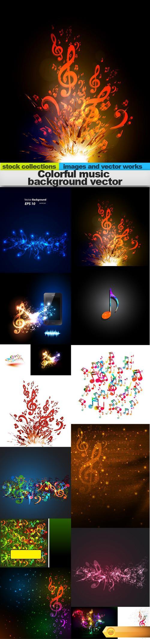 Colorful music background vector, 15 x EPS