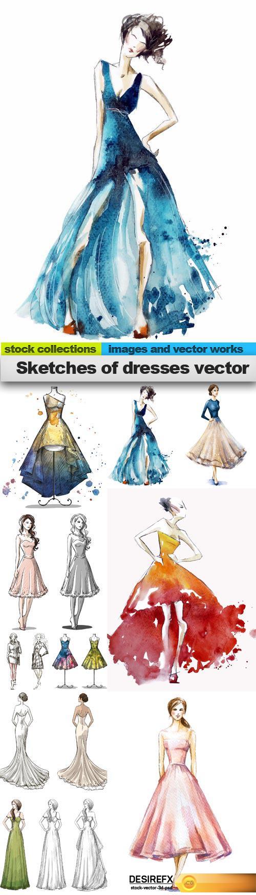 Sketches of dresses vector, 10 x EPS