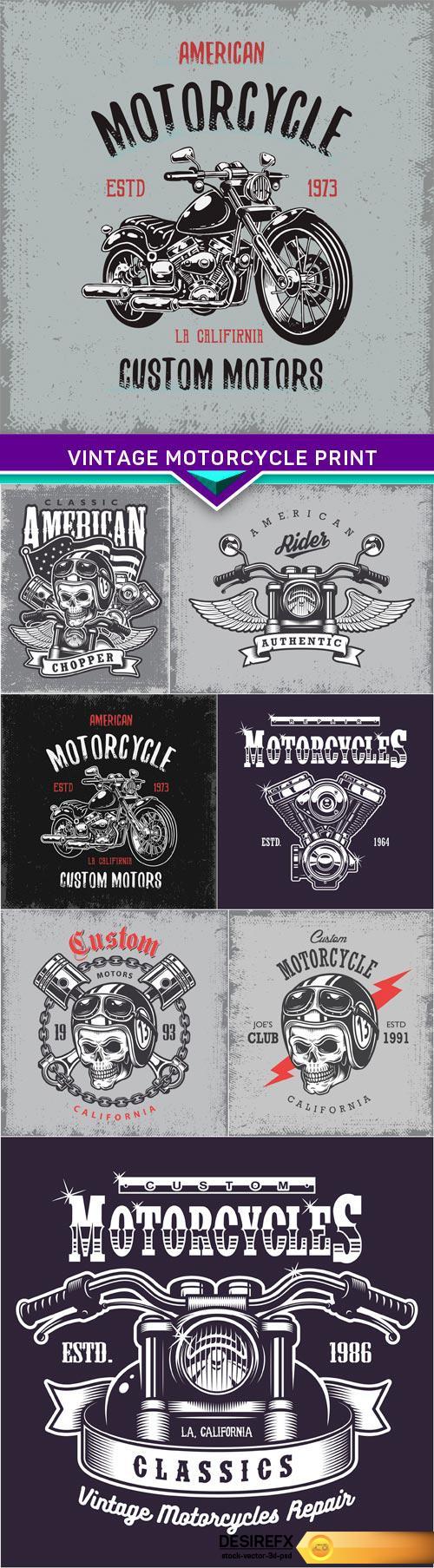 Vintage motorcycle print on grunge background 8X EPS