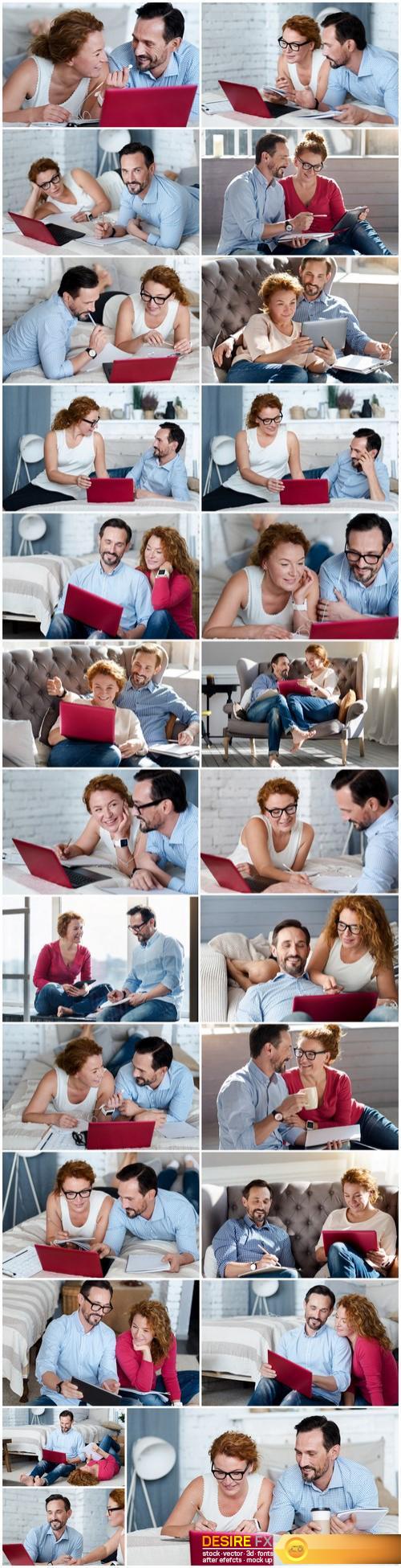 Woman and Man - Working with Laptop & Taking Notes 2 - 25xUHQ JPEG Photo Stock