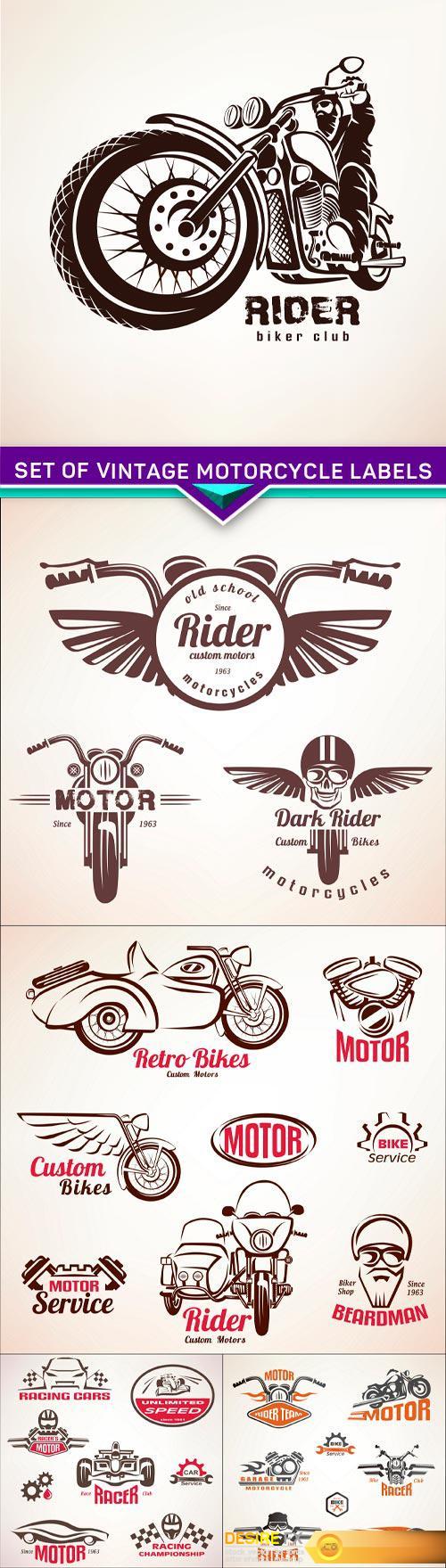 Set of vintage motorcycle labels, badges and design elements 5X EPS