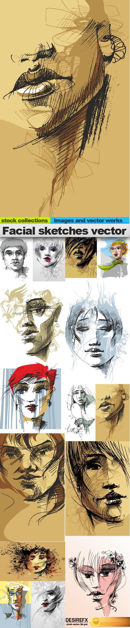 Facial sketches vector, 15 x EPS
