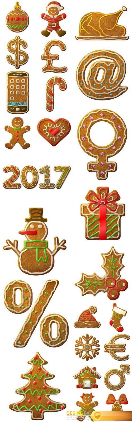 Gingerbread Christmas - Holiday cookie, 25xEPS Vector Stock