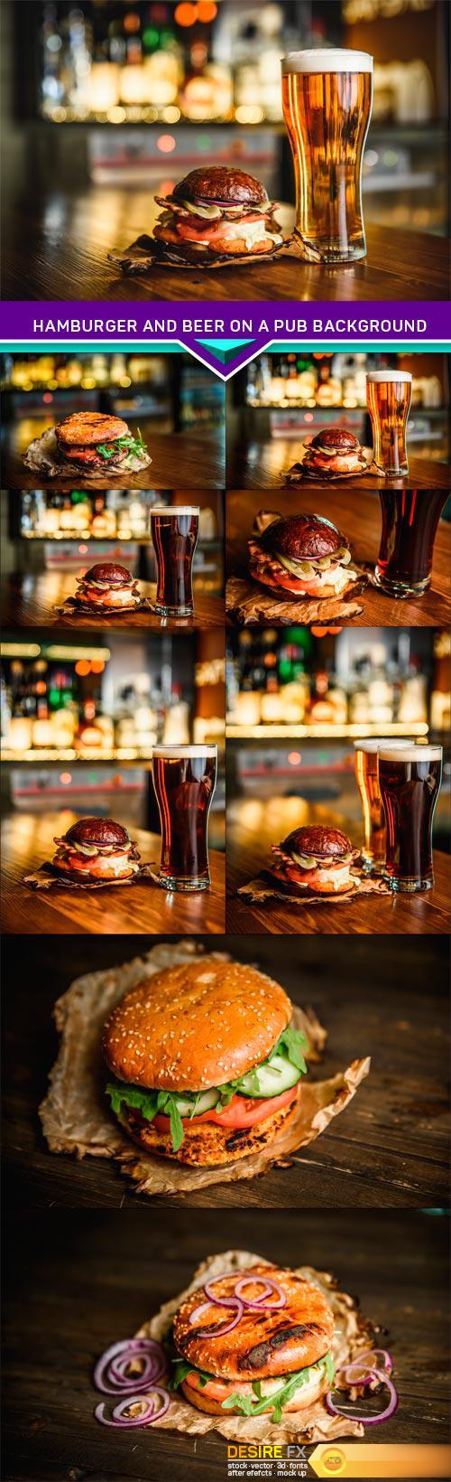 Hamburger and beer on a pub background 8X JPEG