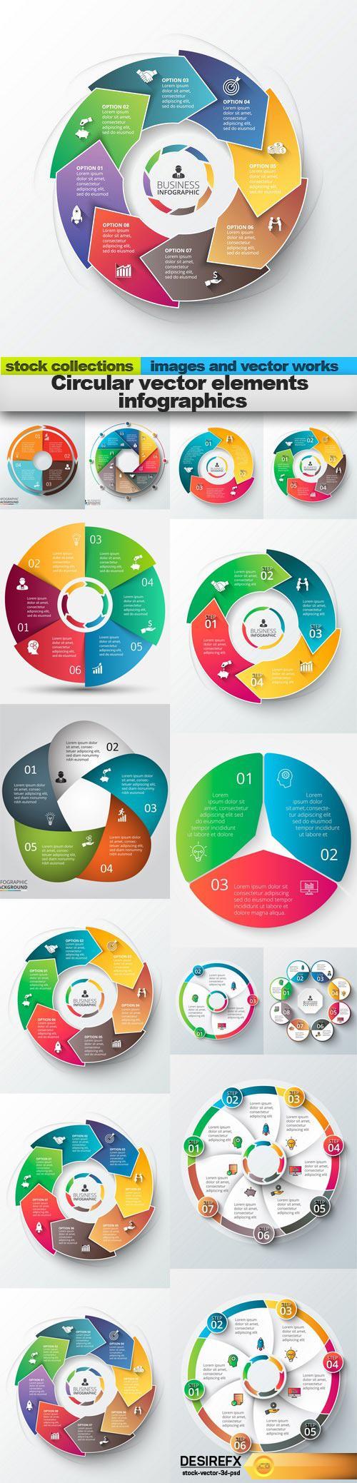 Circular vector elements infographics, 15 x EPS