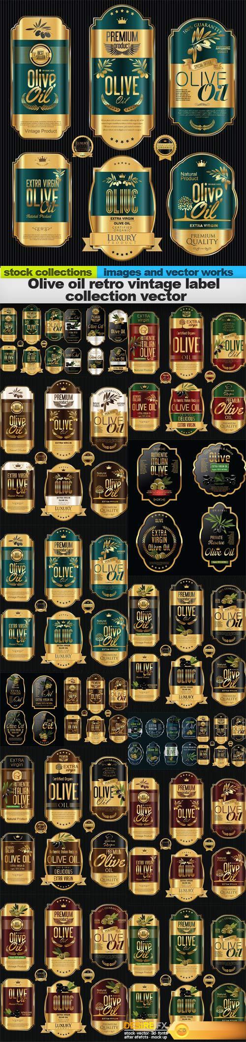 Olive oil retro vintage label collection vector, 15 x EPS