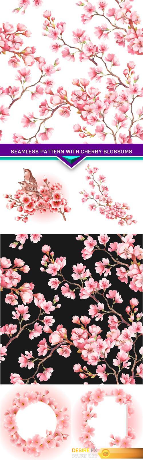 Seamless pattern with cherry blossoms 6X JPEG
