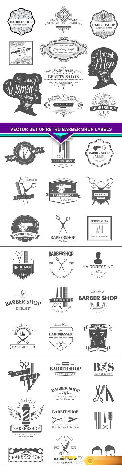 Vector set of retro barber shop labels, logo, badges 4X EPS