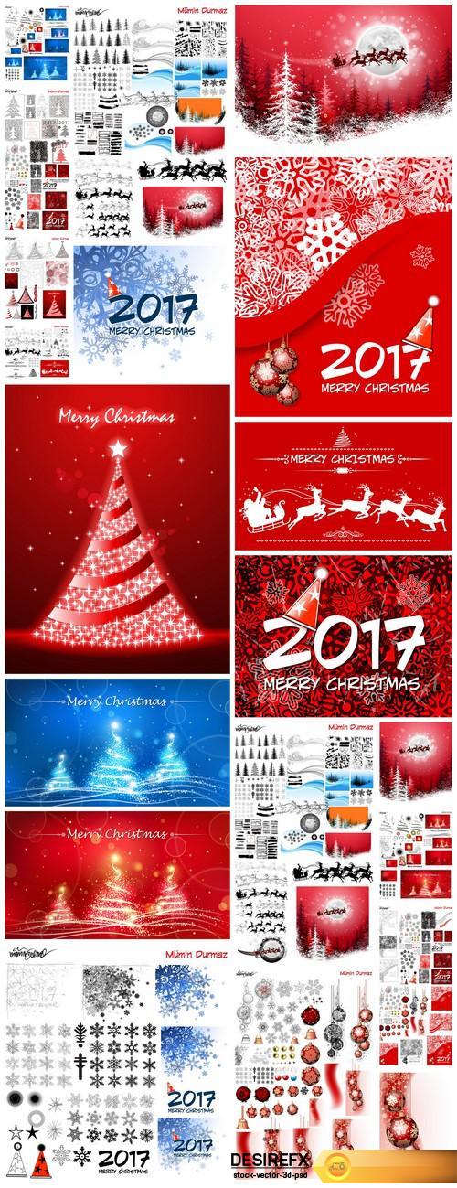 Collection New Year Christmas tree sketch 20X EPS