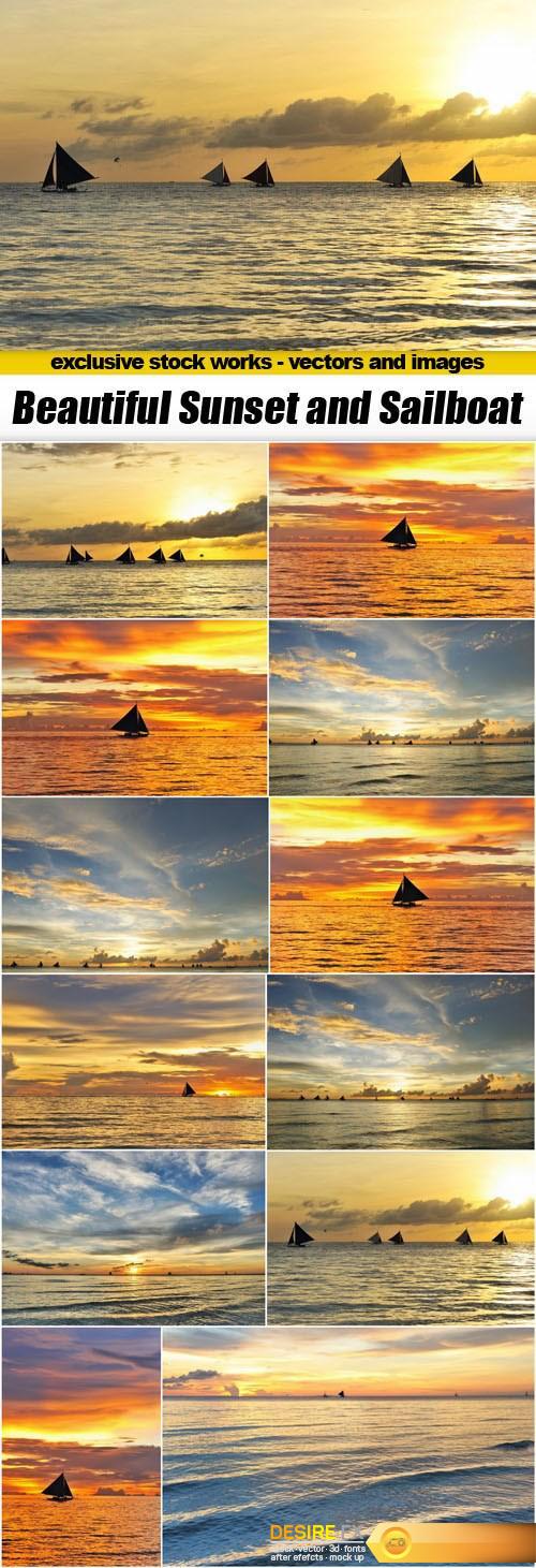 Beautiful Sunset and Sailboat - 12xUHQ JPEG