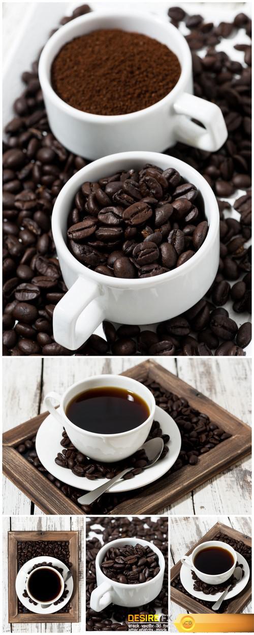 Cups with ground coffee and coffee beans 5X JPEG